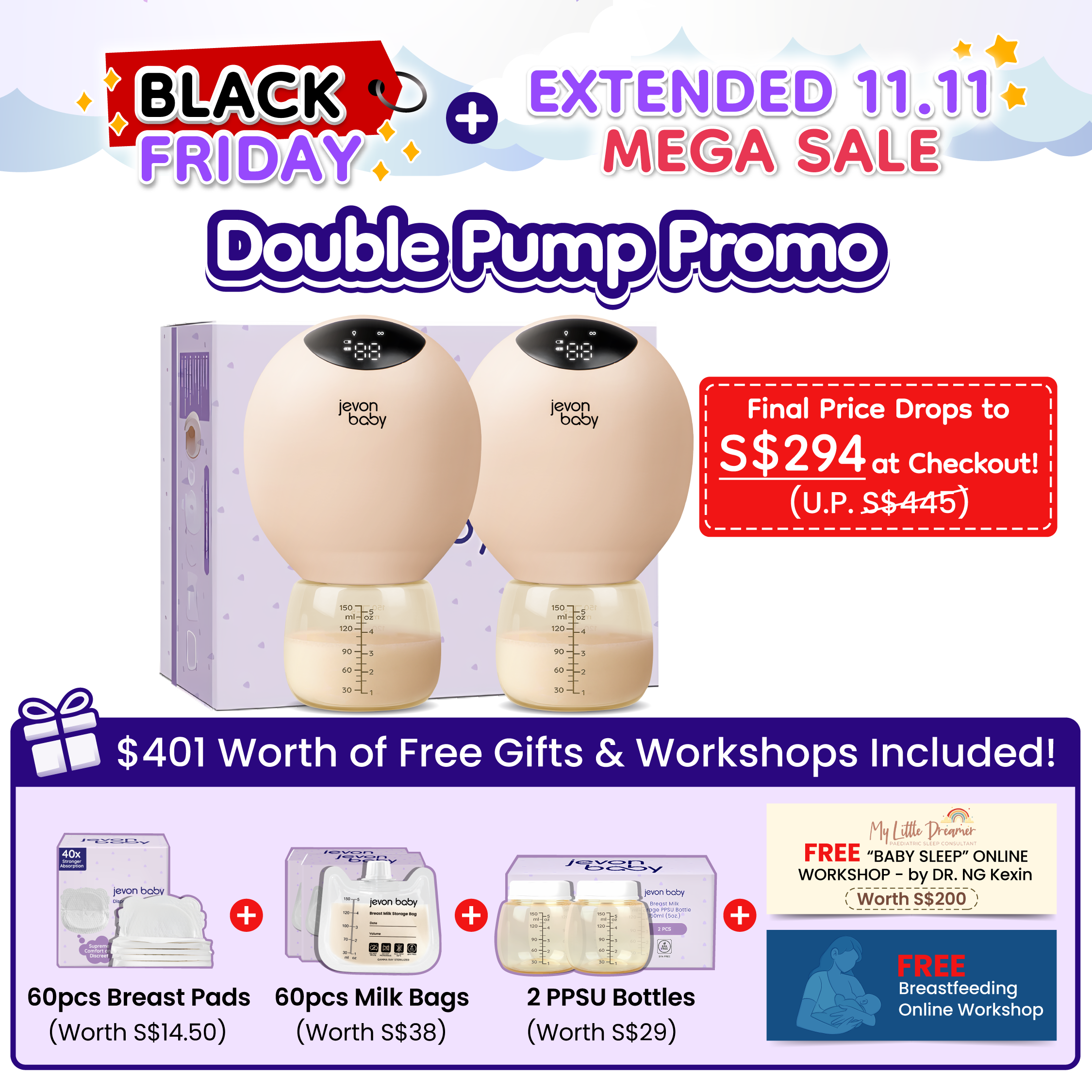 Jevonbaby Breast Pump - Black Friday + Extended 11.11 Mega Sale