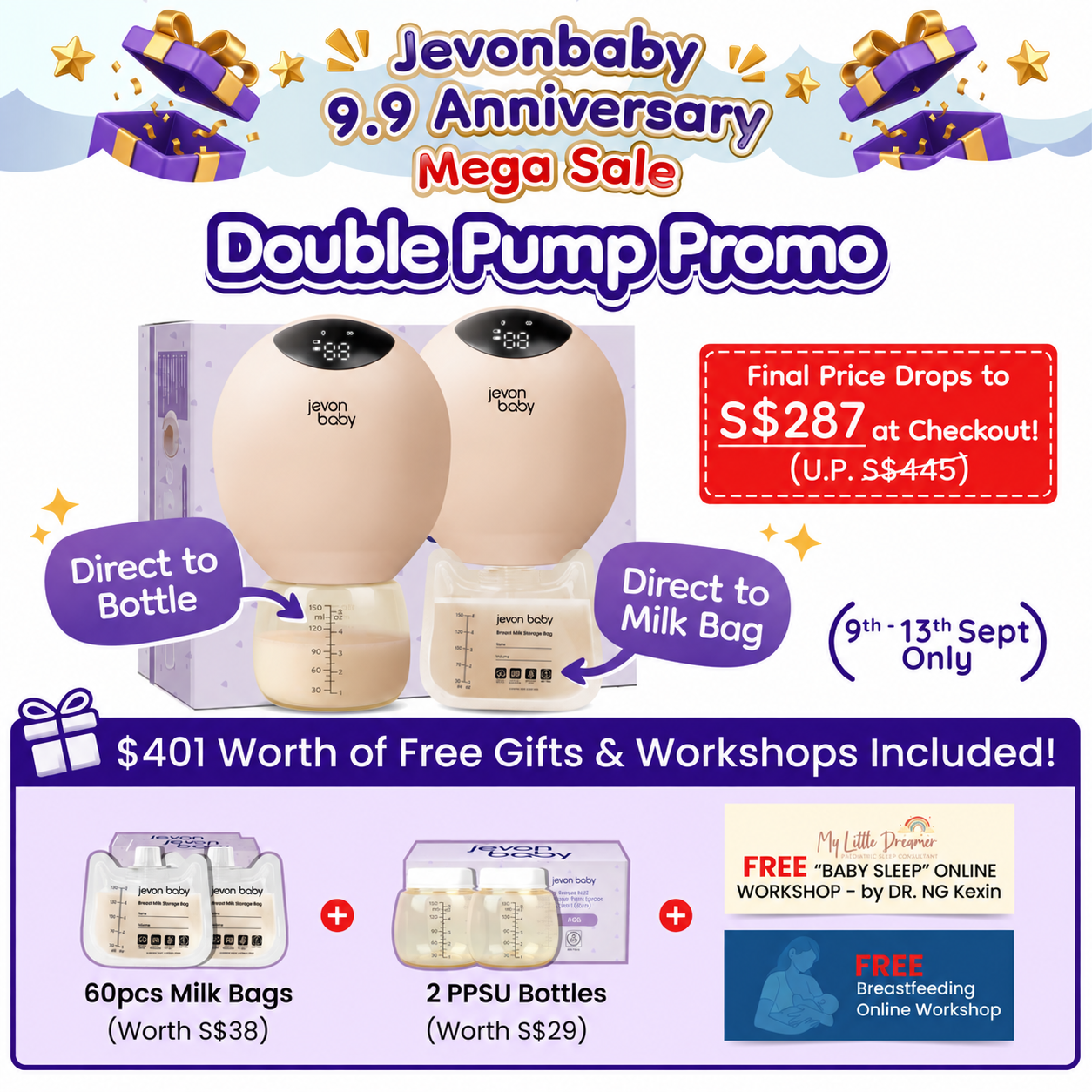 Jevonbaby Breast Pump - 9.9 Anniversary Mega Sale