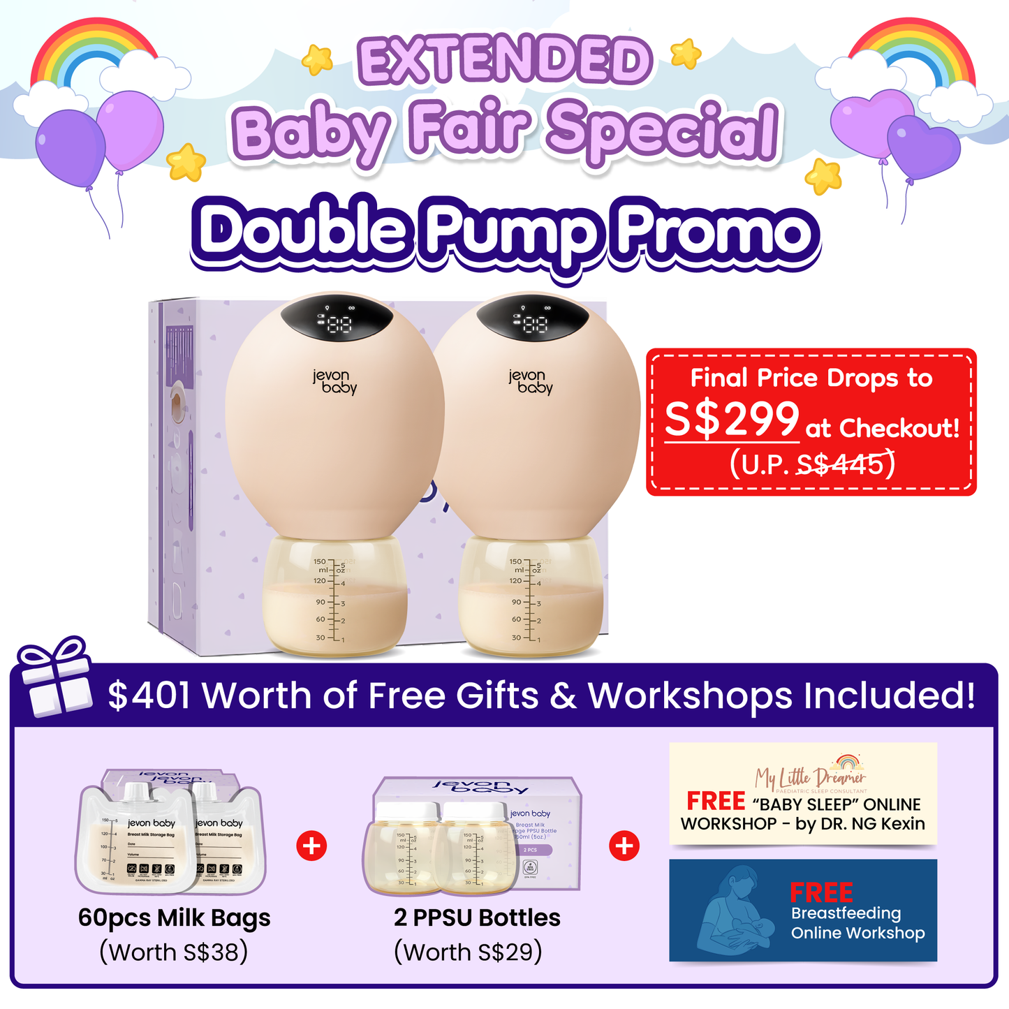 Jevonbaby Breast Pump - Extended Baby Fair Special